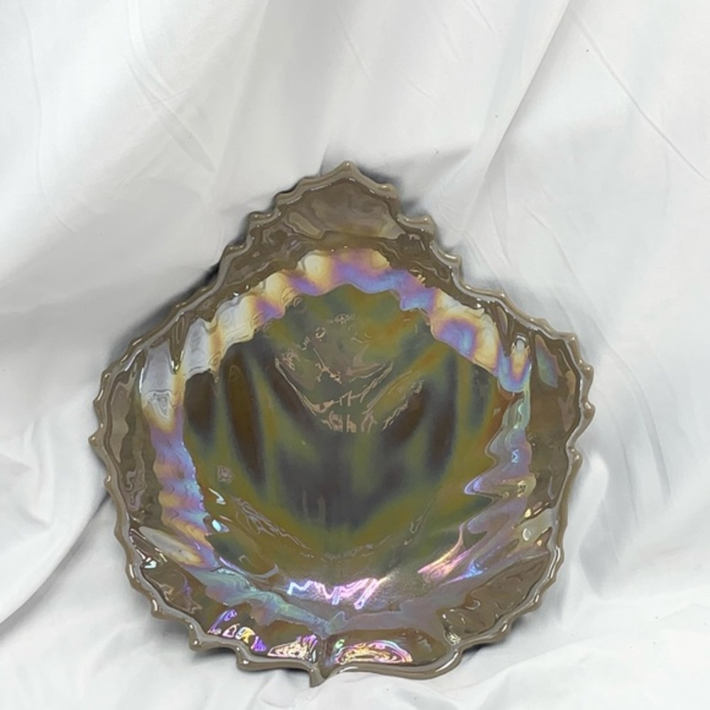 Genuine Vintage Murano Italy Iridescent Art Glass Leaf Bowl Dish.